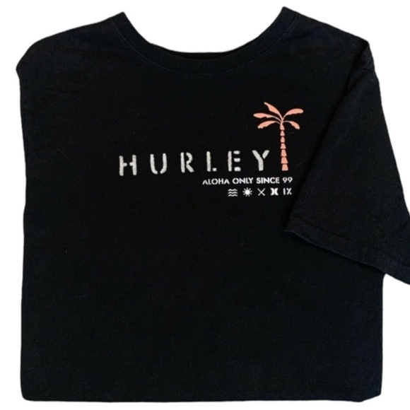 Hurley Mens Surf Graphic Tee Sz M Aloha Only Since 99 Palm Tree Black #256J - Picture 2 of 7